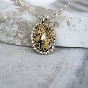 Vintage Handmade Southwestern STERLING Silver LEOPARD Jasper Pendant & Necklace
